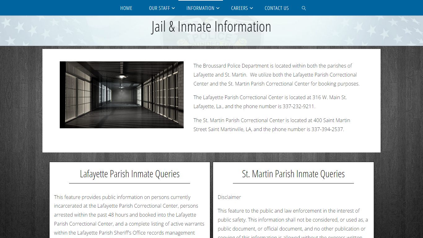 Jail/Inmate Information – Broussard Police Department