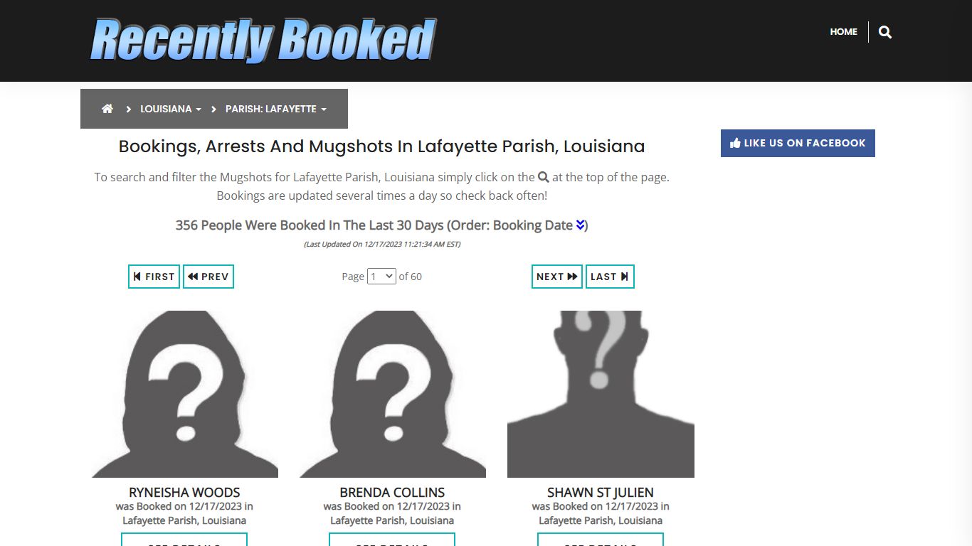 Bookings, Arrests and Mugshots in Lafayette Parish, Louisiana